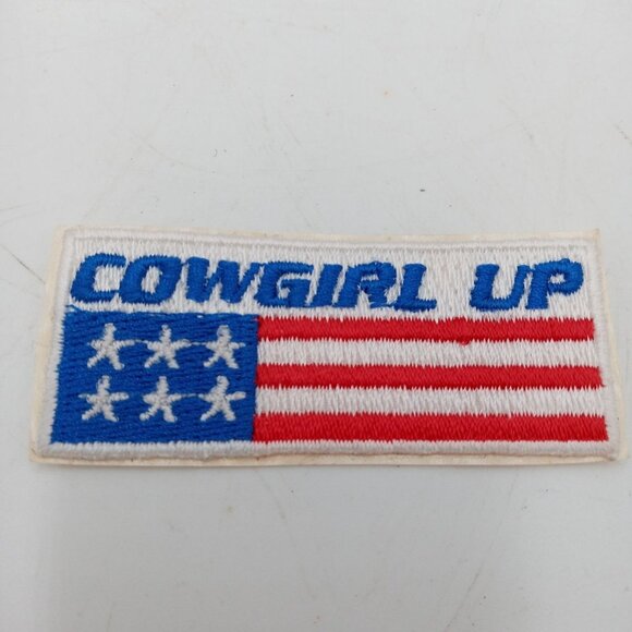 Cowgirl Up Embroidered Patch Red White Blue Rodeo Stars Stripes USA Flag Ladies - Picture 2 of 8